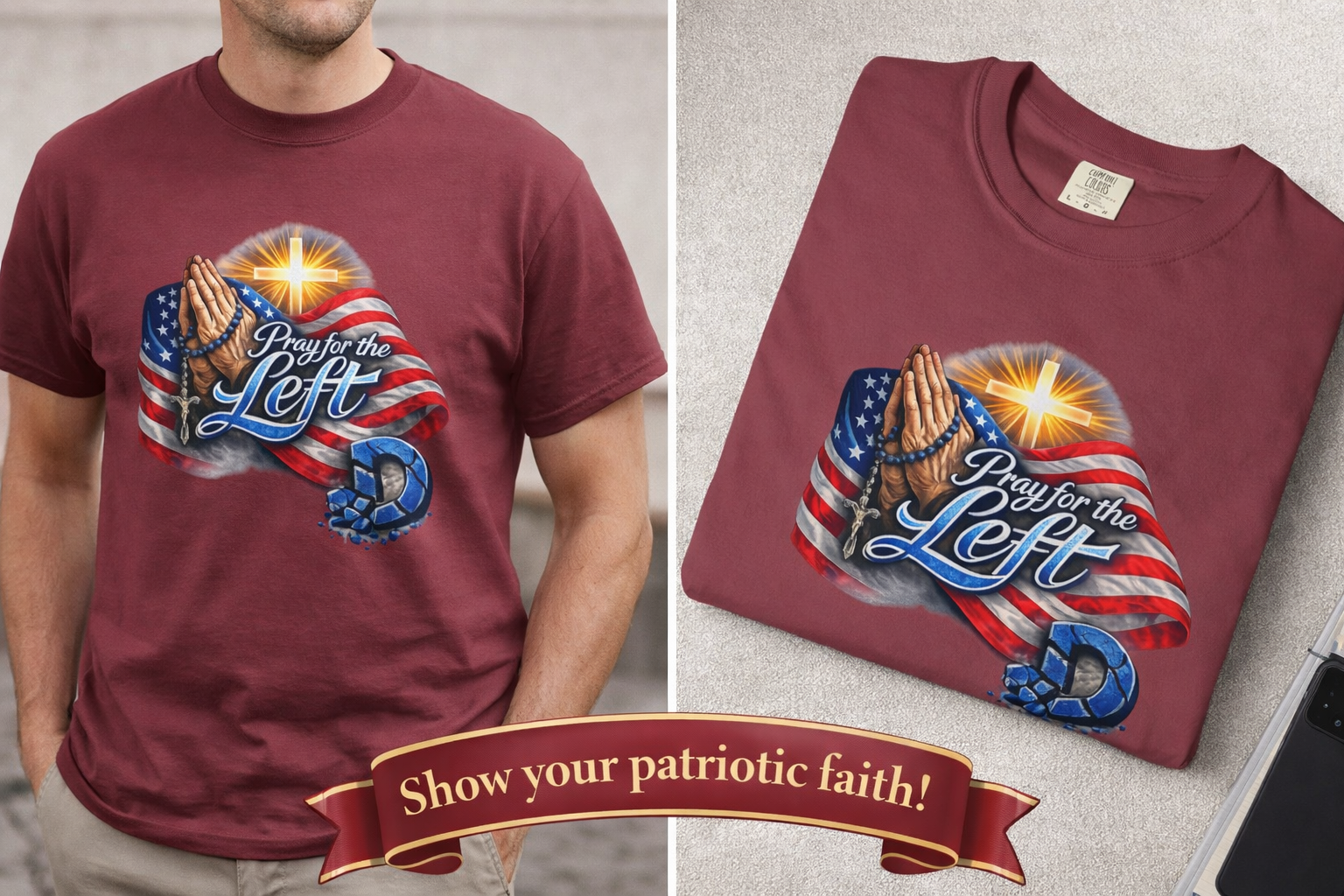 Pray for the Left Patriotic Christian TShirt Faith-Freedom Religious Flag Tee Inspirational Prayer Shirt 8 colors 100% cotton