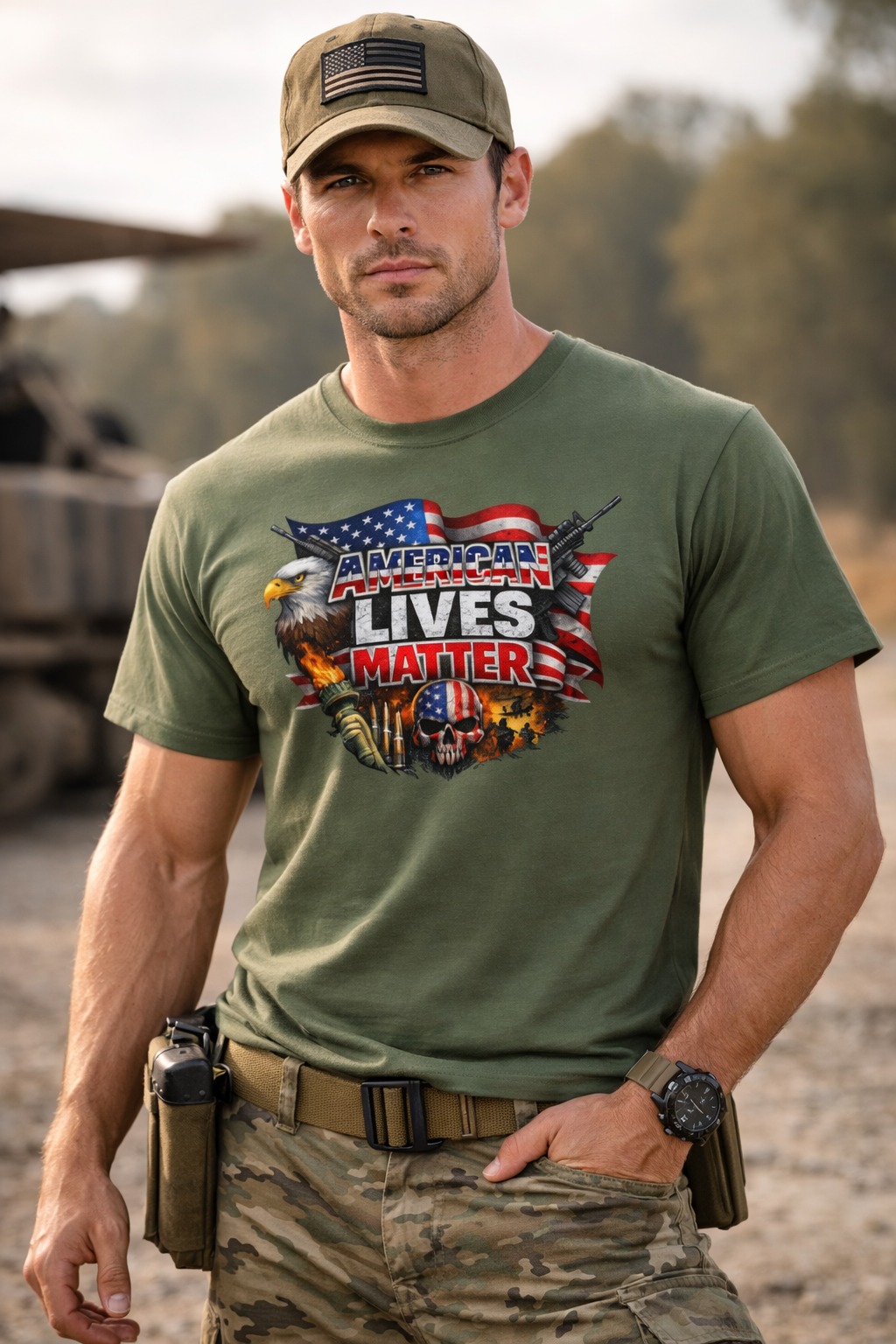 American Lives Matter Patriotic T-Shirt Military Style USA Freedom Shirt Veteran Support Tee 7 colors 100% cotton