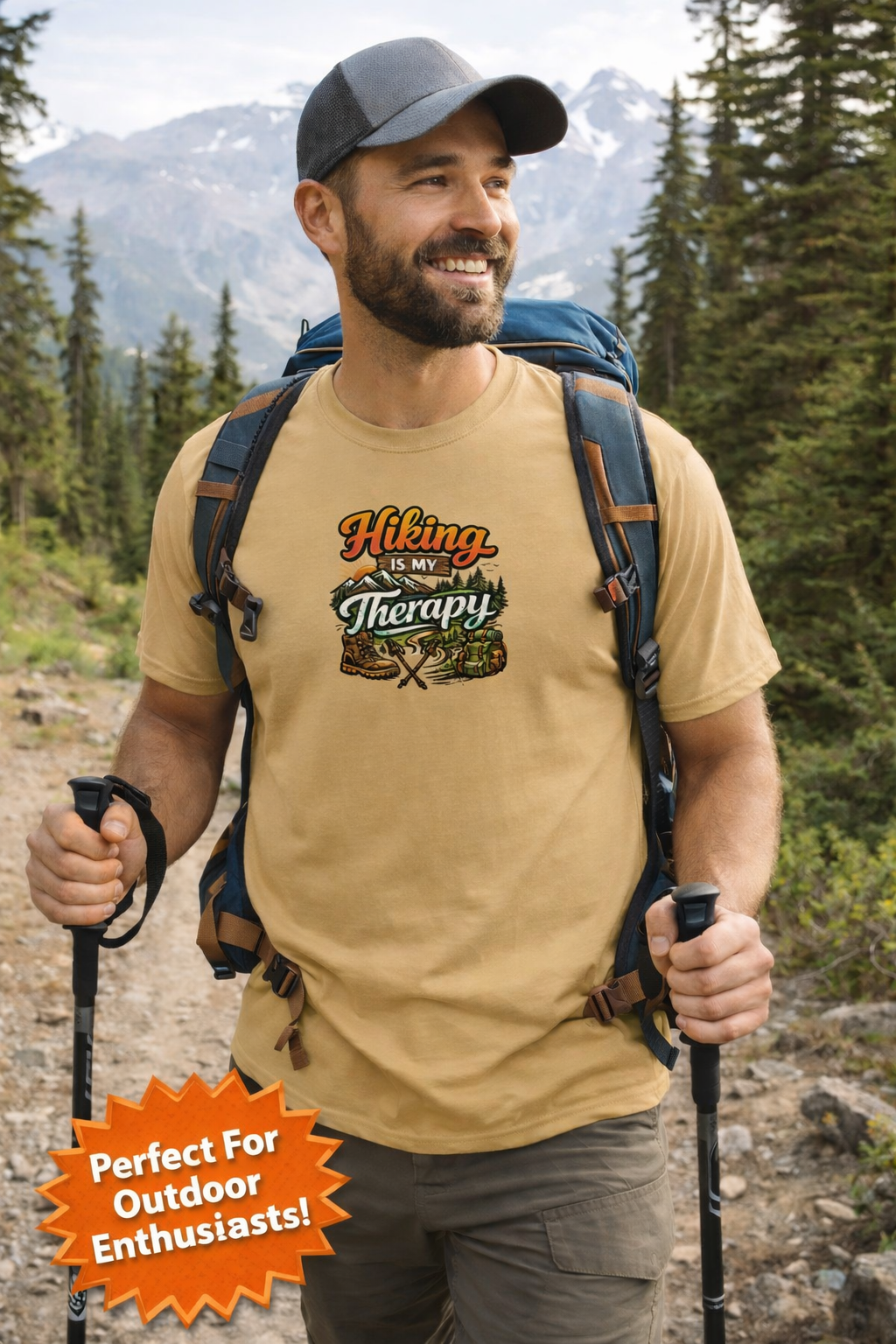 Hiking Is My Therapy Shirt Funny Hiking T-Shirt Outdoor Lover Gift Nature Adventure Tee Hiker Trail Shirt 7 colors 100% cotton