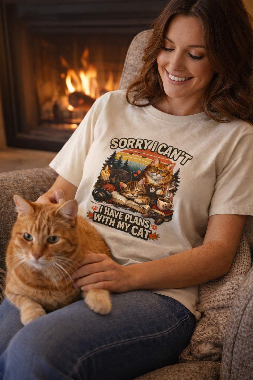 Sorry I Can't I Have Plans With My Cat TShirt Funny Cat Lover Shirt Cat Mom Tee Gift for Cat Owners 11 colors 100% cotton