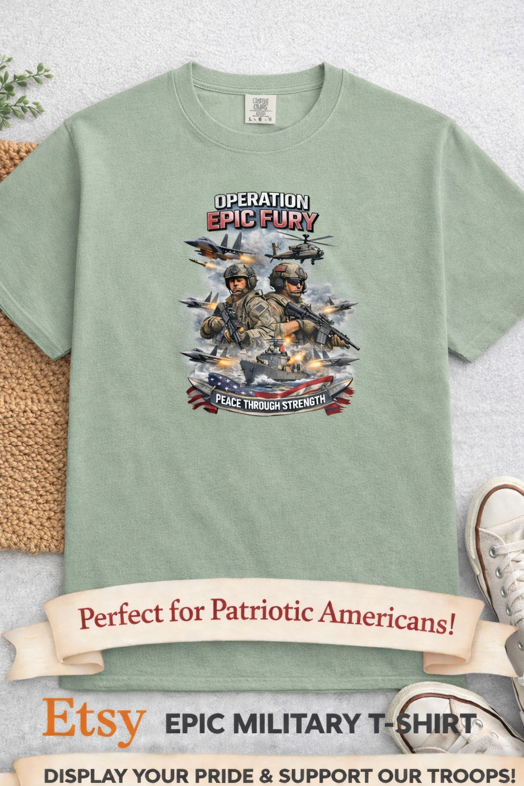 Operation Epic Fury Peace Through Strength Tee Patriotic Military Power Shirt 7 colors 100% cotton