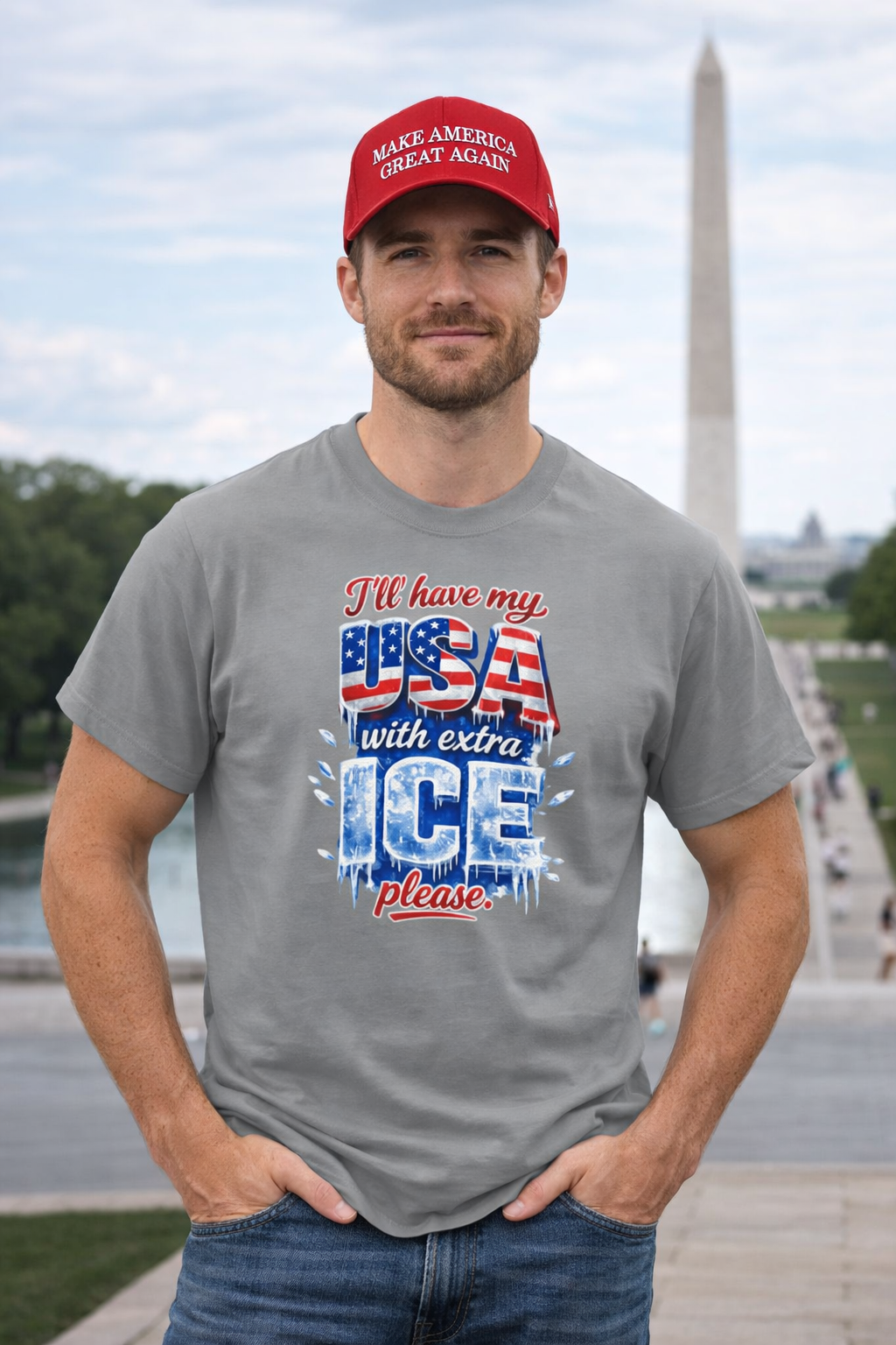 Patriotic "USA With Extra ICE" Shirt Men's Patriotic T-Shirt Pro Ice Merch USA Pride Apparel 6 colors 100% cotton