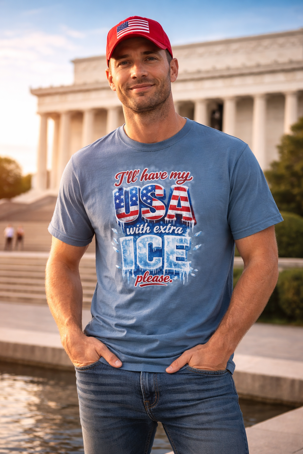 Patriotic "USA With Extra ICE" Shirt Men's Patriotic T-Shirt Pro Ice Merch USA Pride Apparel 6 colors 100% cotton