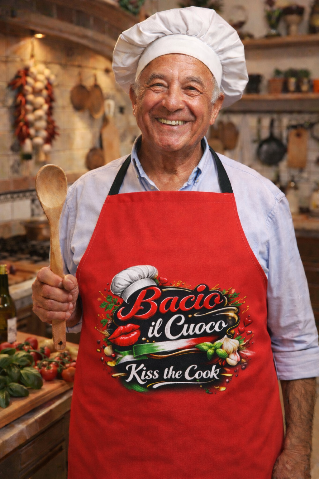 Bacio il Cuoco Apron Kiss the Cook Italian Apron Funny Italian Chef Apron Gift for Nonno or Nonna Kitchen Gift
