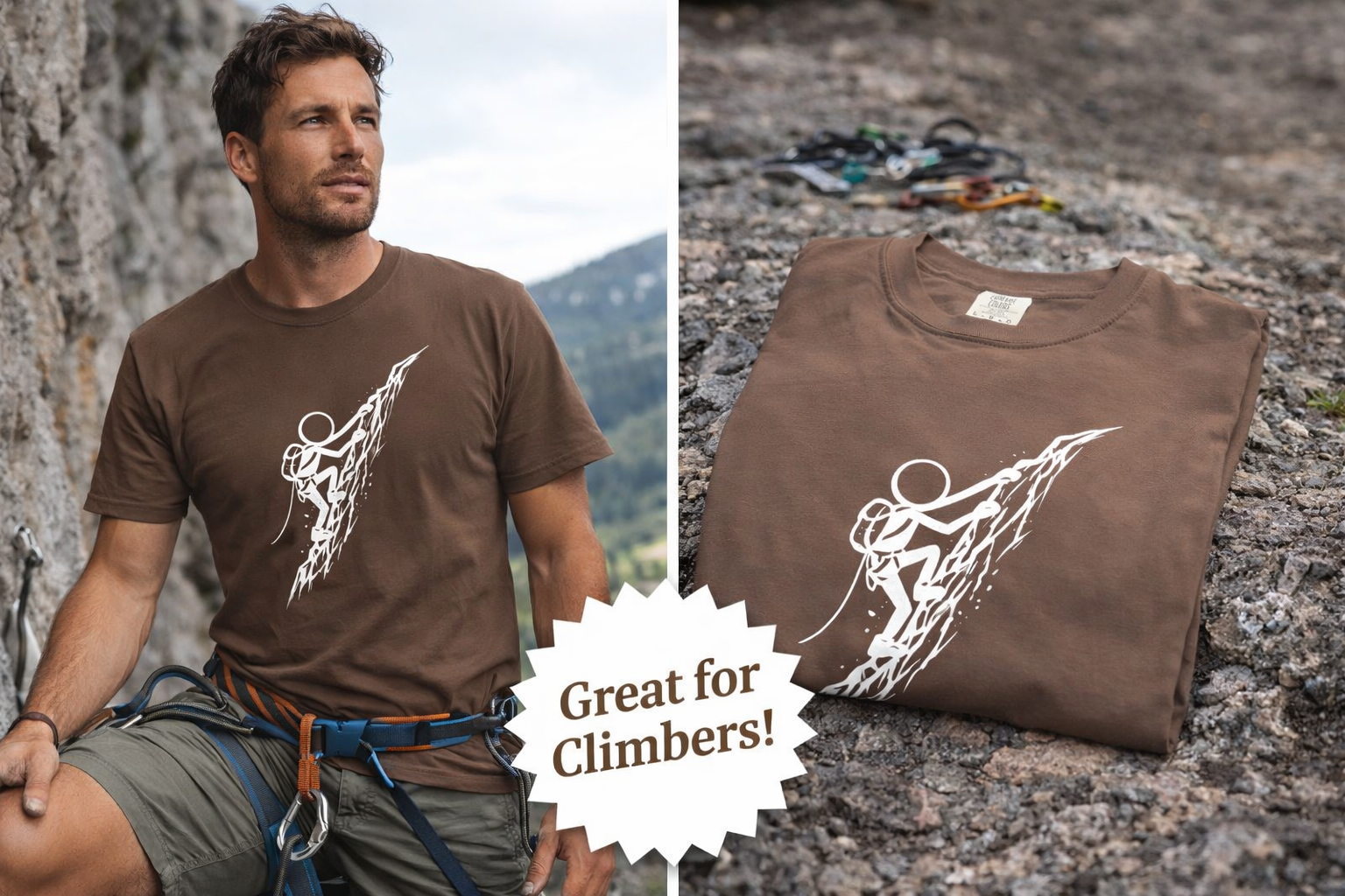 Mountain Climber Stick Figure TShirt Adventure Graphic Tee Rock Climbing Shirt Minimalist Hiking Tee 7 colors 100% cotton