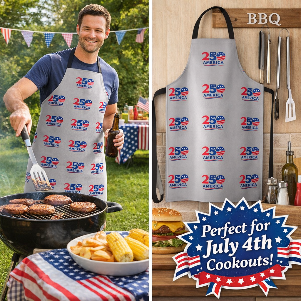 BBQ Apron to help Celebrate America's 250th in Style while Grilling, Cooking or Hosting your next Backyard BBQ One size: 31.5" x 25.6"