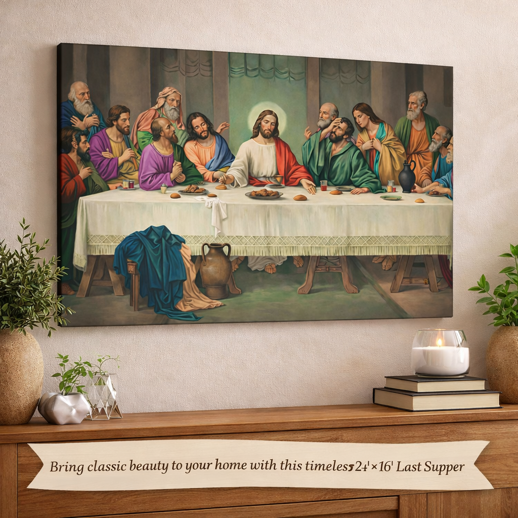 Last Supper Canvas Wall Art Christian Wall Decor Jesus & Apostles Religious Painting Biblical Artwork Church Home Decor 24" x 16"