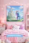 SatsandStripes.com Magical Unicorn Castle Canvas Wall Art Girls Unicorn Bedroom Decor Fantasy Princess Room Wall Art 16x16 or 24x24