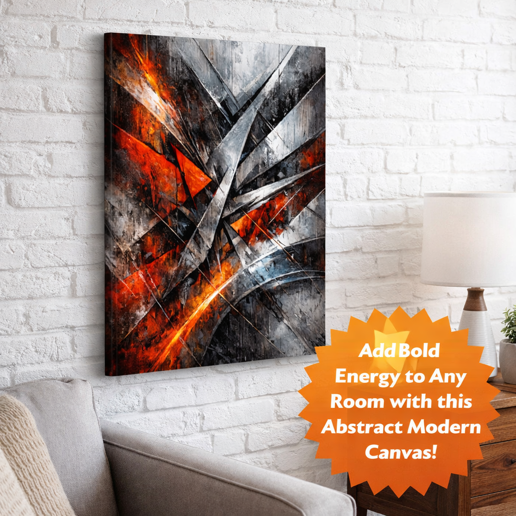 Industrial Abstract Wall Art Canvas Modern Geometric Metal & Fire Artwork Bold Masculine Wall Decor Loft Office Decor 16" x 20"