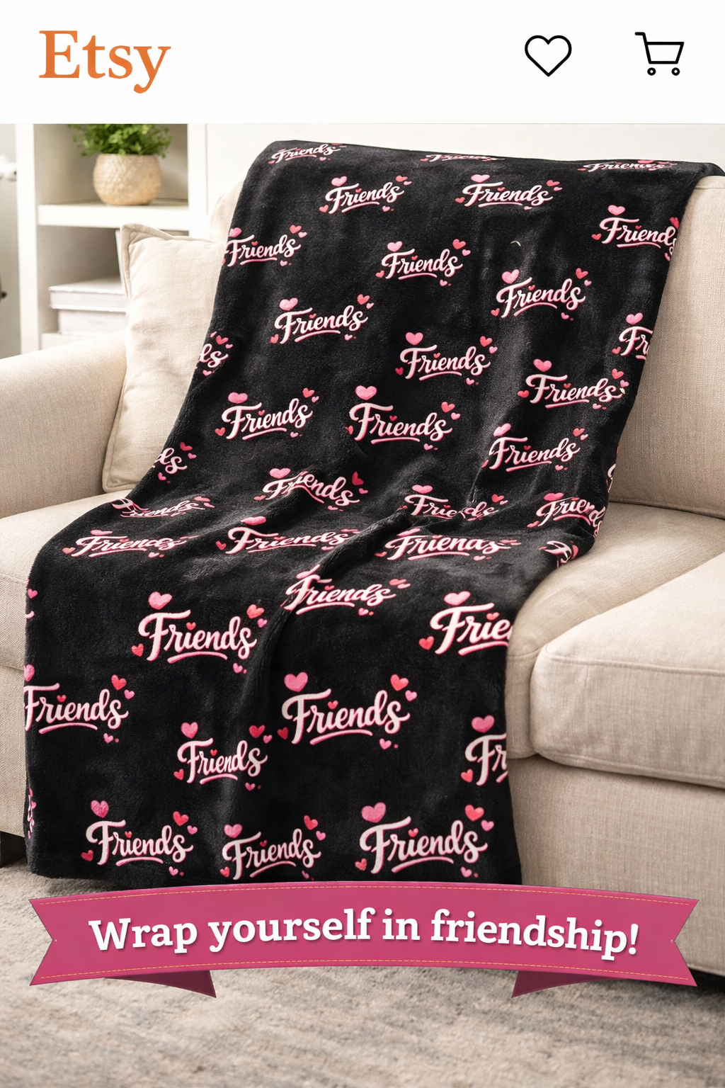 Friends Blanket Cozy Friendship Throw Blanket with Hearts Cute Best Friend Gift Friendship Gift Idea 3 sizes