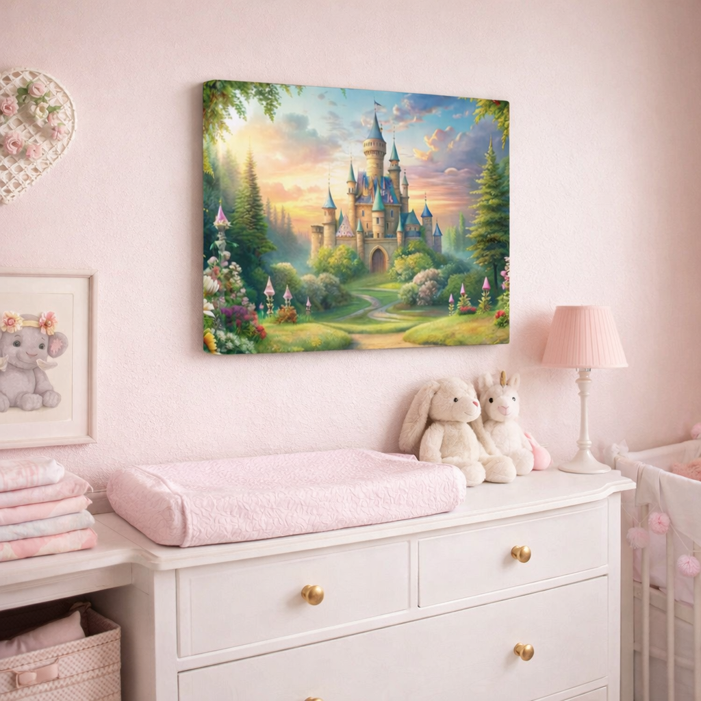 Fantasy Castle Wall Art for Girls Room Princess Nursery Canvas Fairytale Castle Wall Decor Kids Bedroom Art 2 Sizes Available