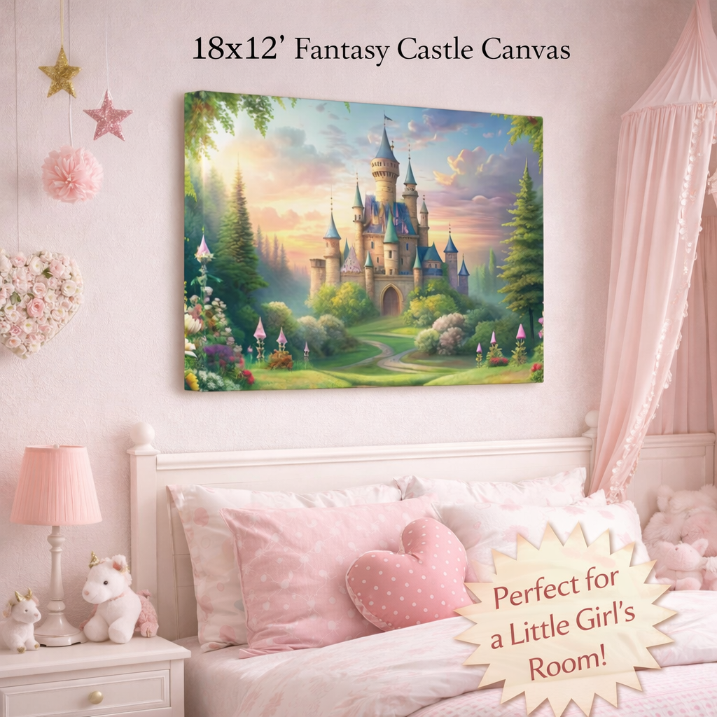 Fantasy Castle Wall Art for Girls Room Princess Nursery Canvas Fairytale Castle Wall Decor Kids Bedroom Art 2 Sizes Available