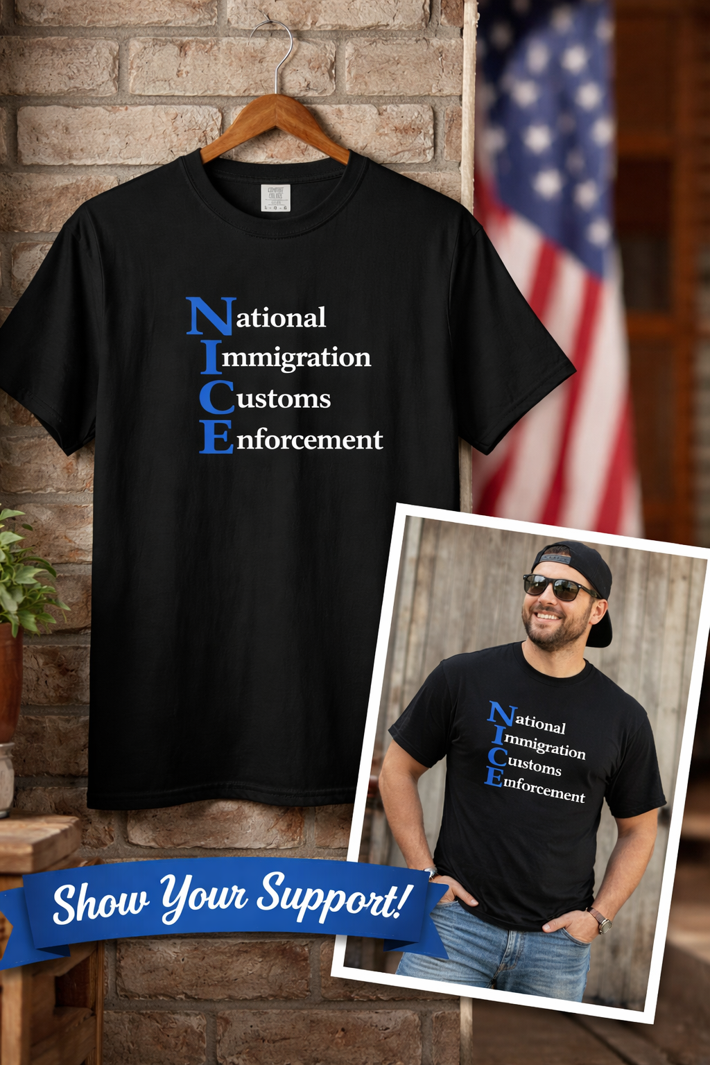 NICE design that subtly nods to ICE Patriotic Law Enforcement Tee Back the Blue Gift Pro Ice Merch 6 colors 100% cotton