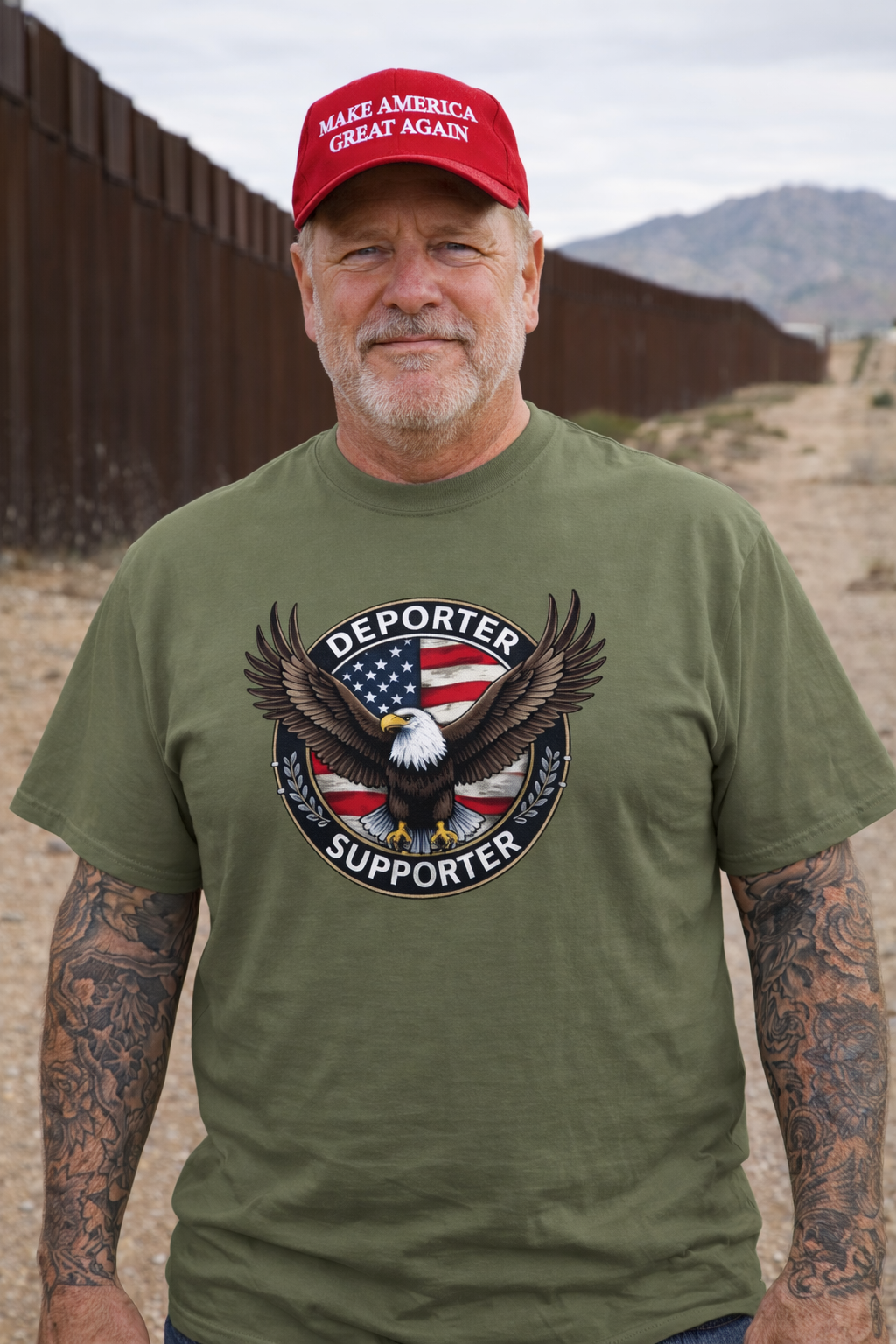 Deporter Supporter T-Shirt Patriotic Eagle Border Wall Shirt MAGA Immigration Graphic Tee America First Shirt 6 colors 100% cotton