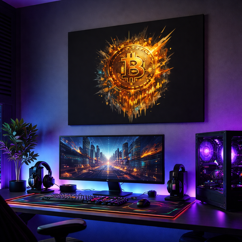 Bitcoin Wall Art Canvas Gold Bitcoin Artwork Crypto Wall Decor Modern Bitcoin Canvas Print Cryptocurrency Office Art 12 x 9
