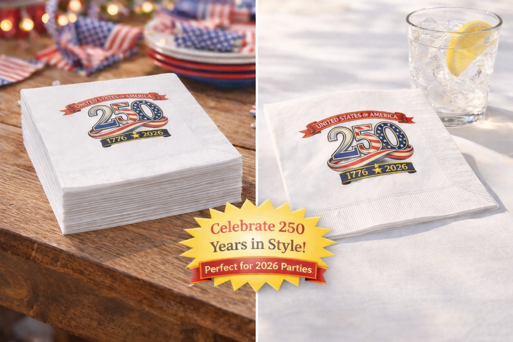 USA 250th Anniversary Napkins 1776-2026 Patriotic Party Decor American 250 Celebration Disposable Napkins (50 or 100 Count) 2 sizes