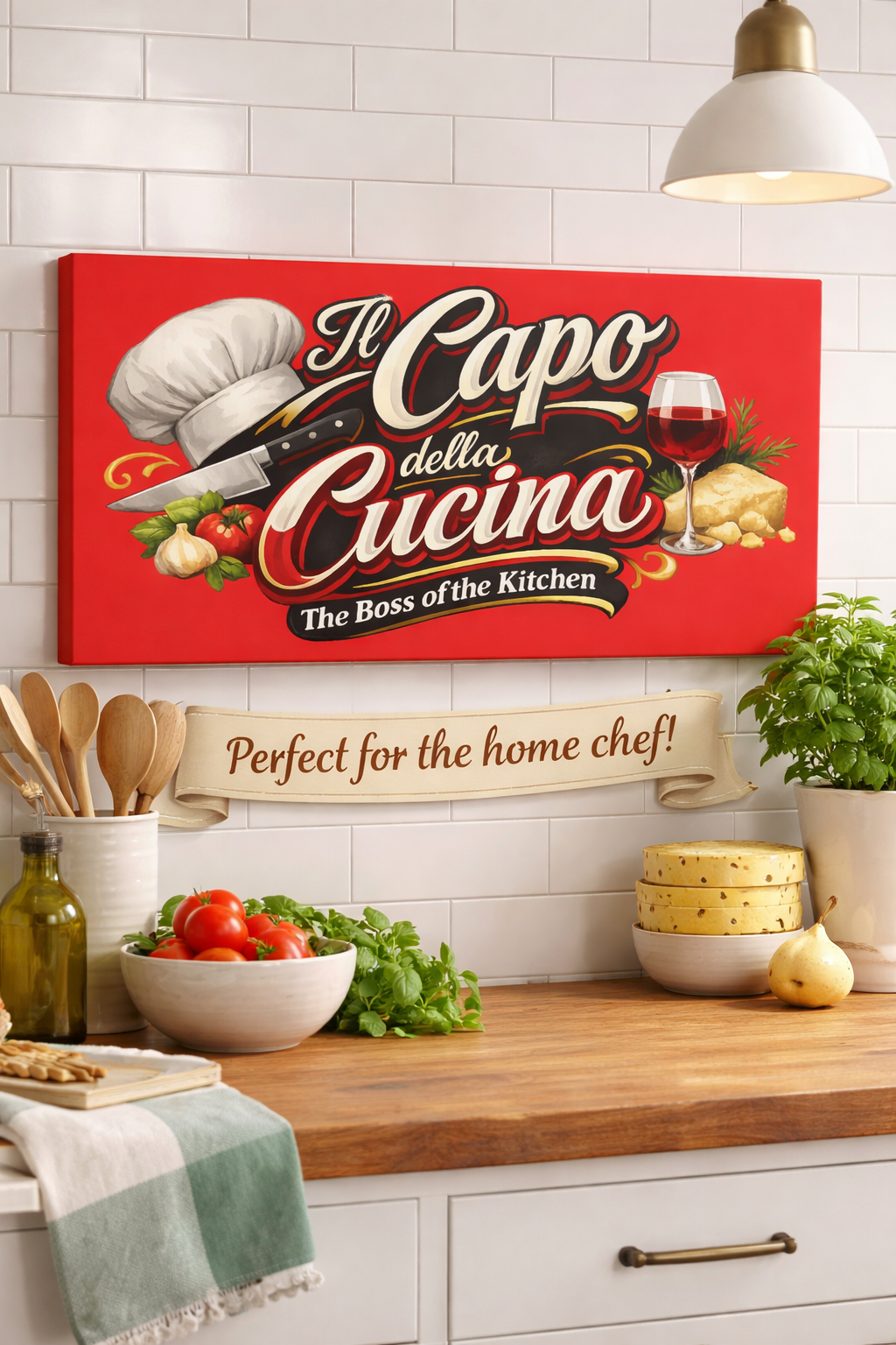 Italian Kitchen Wall Art Il Capo della Cucina Canvas Sign "The Boss of the Kitchen" Italian Chef Decor Gift for Chef 20 x 10