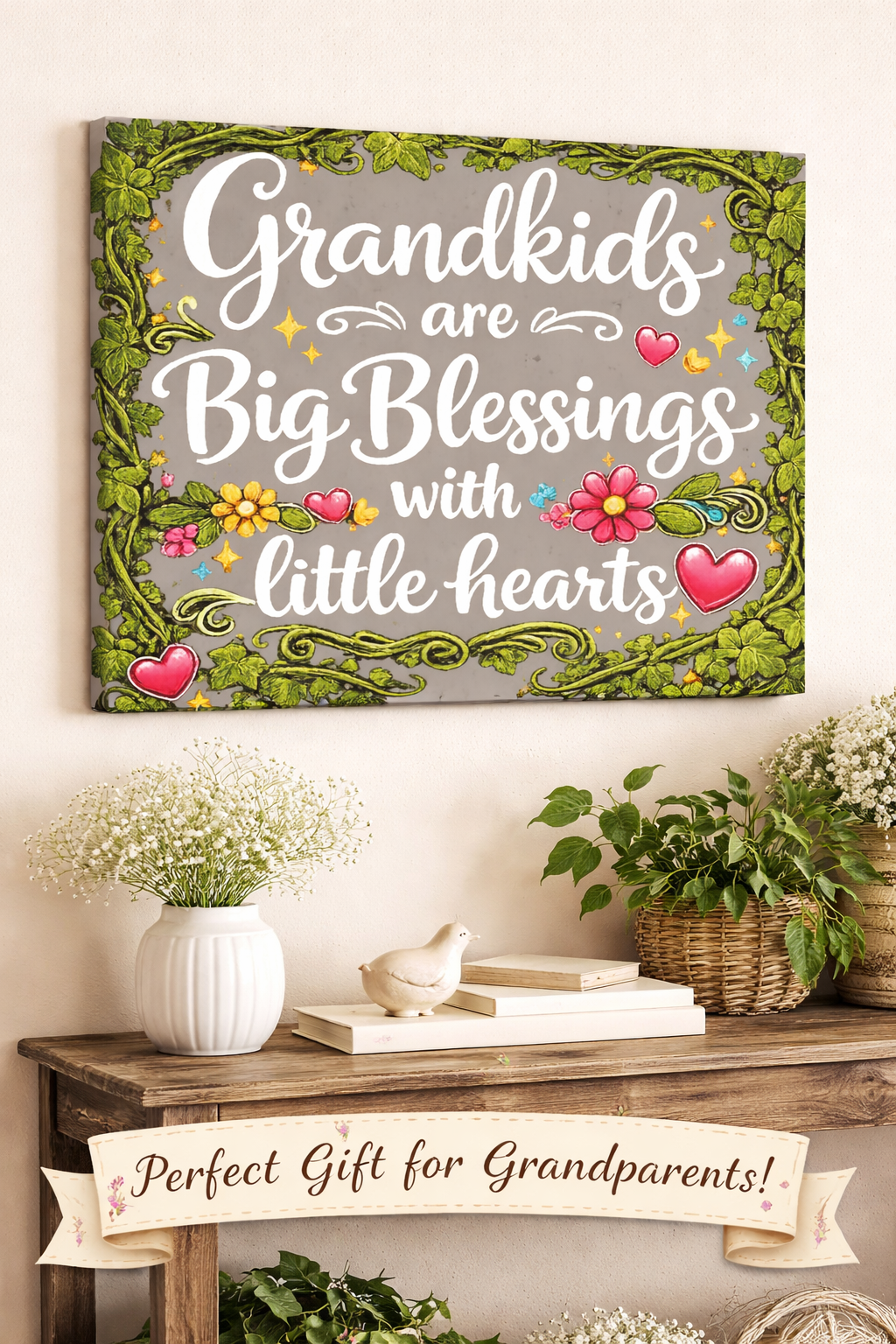Grandkids Are Big Blessings Canvas Grandparent Wall Art Gift for Grandma Grandpa 24 x 20