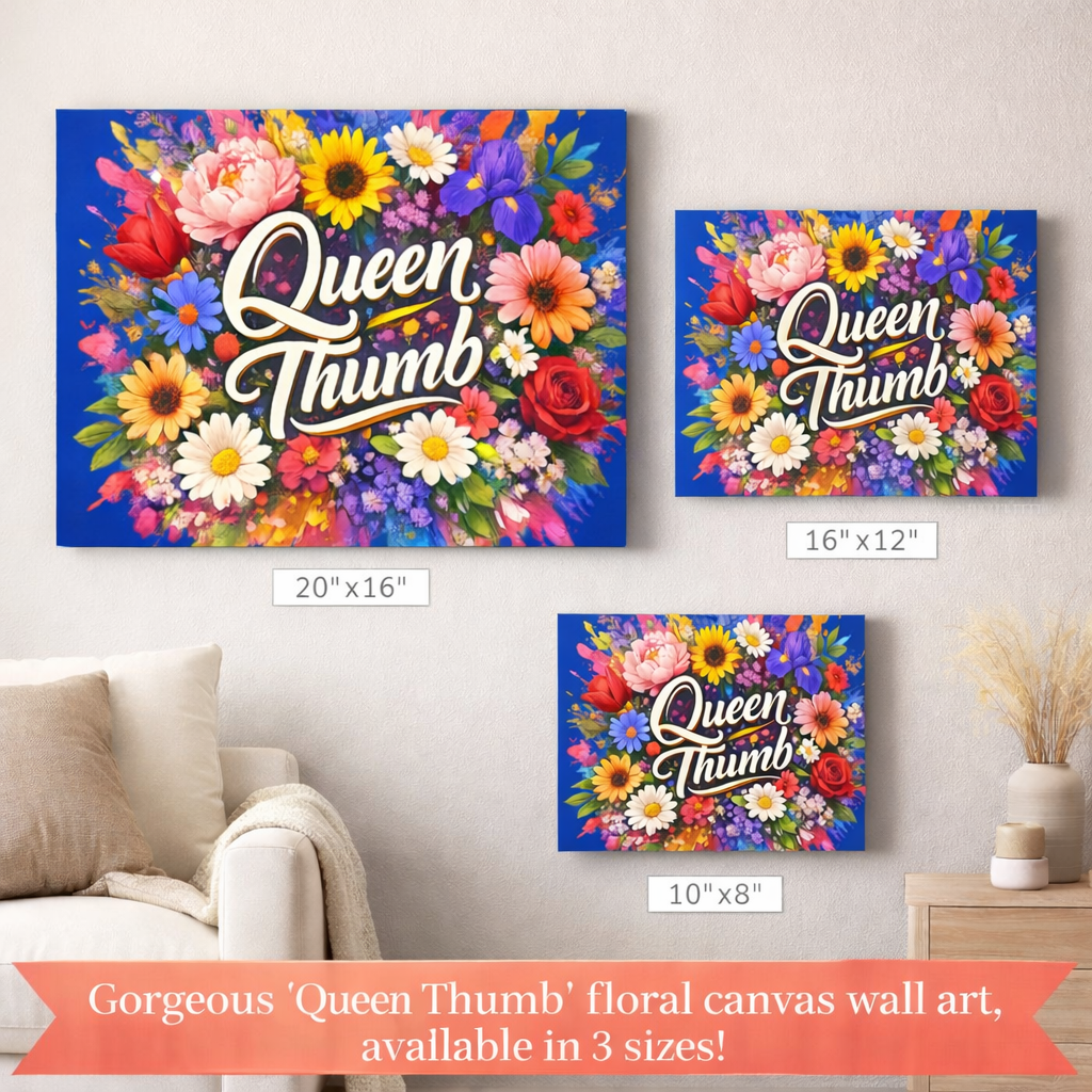 Queen Thumb Floral Canvas Wall Art Colorful Flower Canvas Print Gardener Gift Botanical Living Room Decor Blue Wall Art 3 sizes