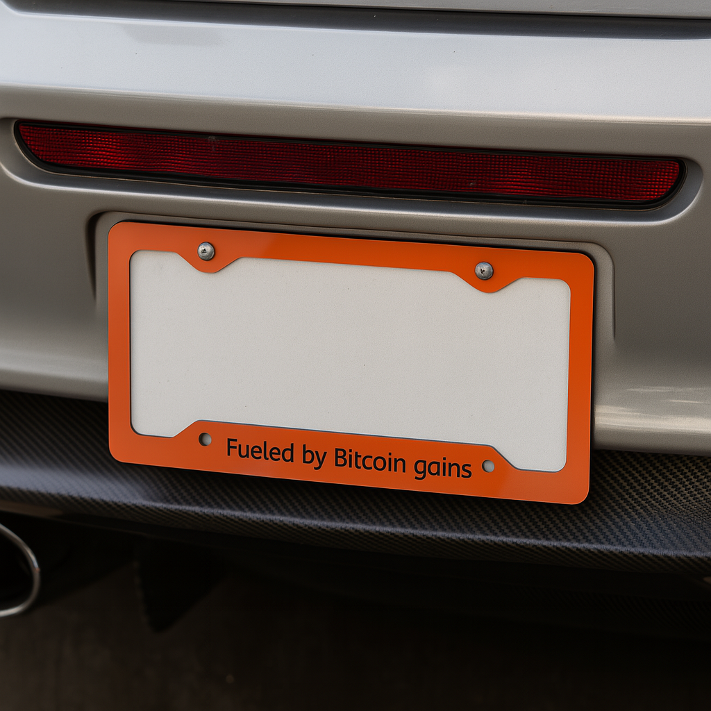 Fueled by Bitcoin Gains Metal License Plate Frame for Crypto Enthusiasts
