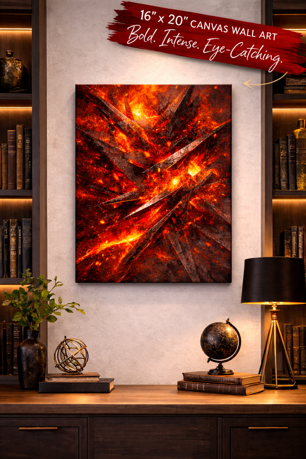 Molten Lava Abstract Canvas Wall Art Fiery Industrial Metal Shard Explosion Bold Modern Office Decor Dorm Decor 16" x 20"