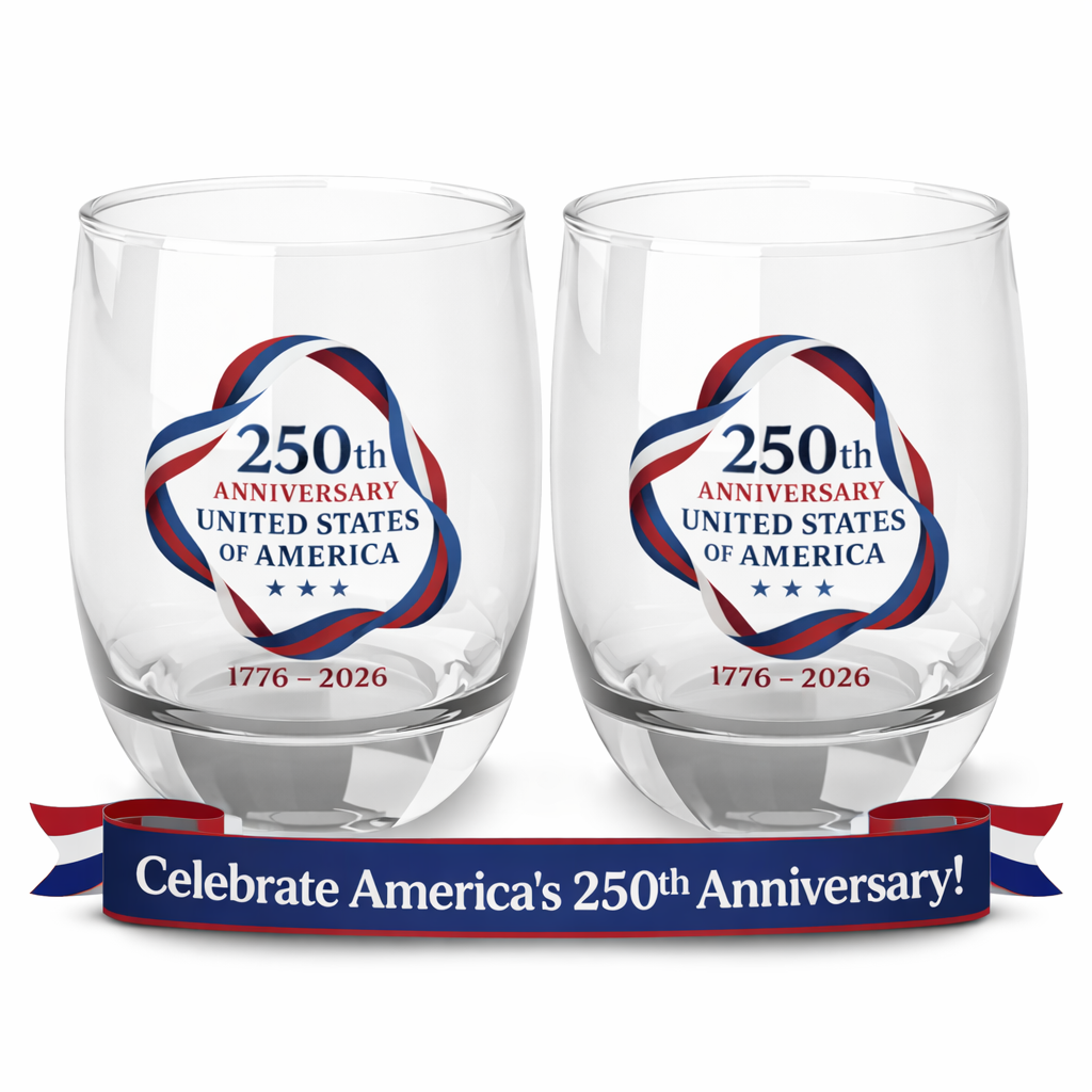 250th Anniversary USA Whiskey Glass Patriotic 1776-2026 Commemorative Rocks Glass America 250 Gift