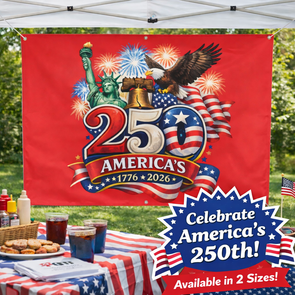 America 250 Banner Patriotic 250th USA Anniversary Vinyl Banner Fourth of July Party Decoration Patriotic Event Banner 2 sizes