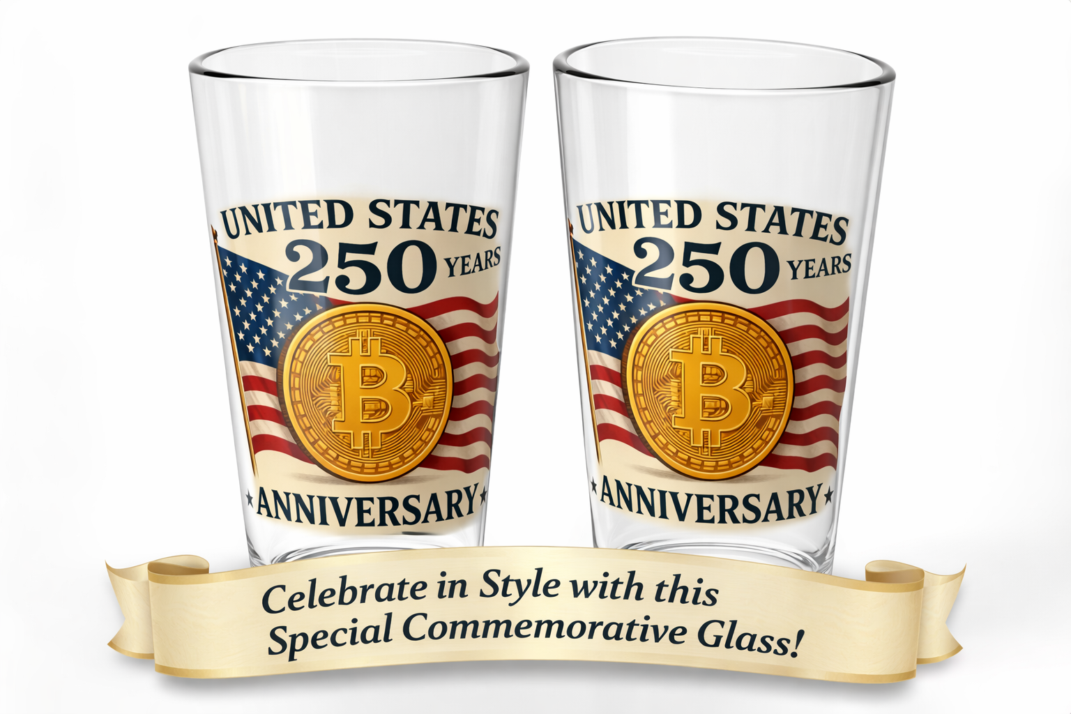 United States 250th Anniversary Pint Glass Patriotic Bitcoin USA Glass American Independence Commemorative Barware 16oz Pint Glass