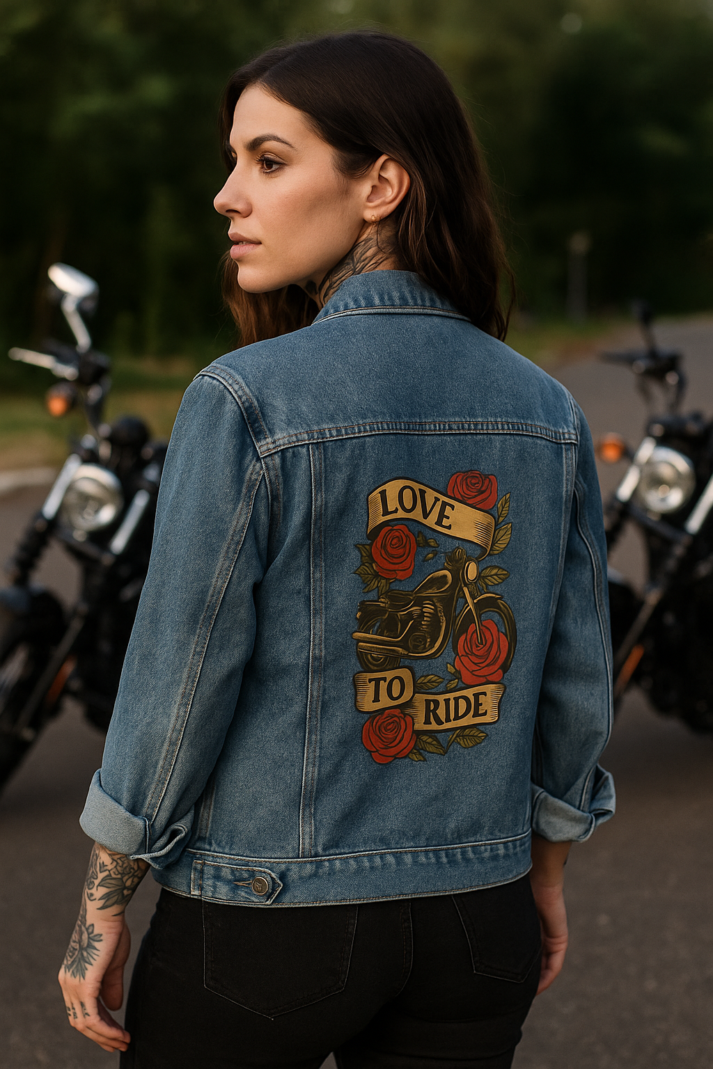 Love to Ride Denim Jacket Women's Harley-Inspired Relaxed Oversized Riding Jacket