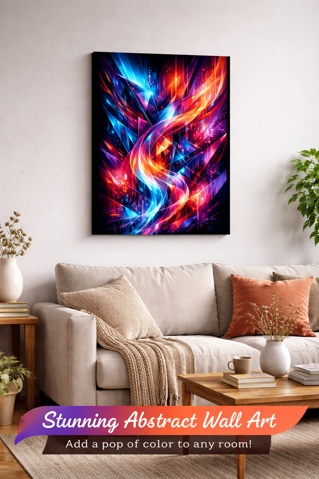 Color Burst Abstract Canvas Wall Art Modern Neon Geometric Decor Contemporary Living Room Wall Canvas 16" x 20"