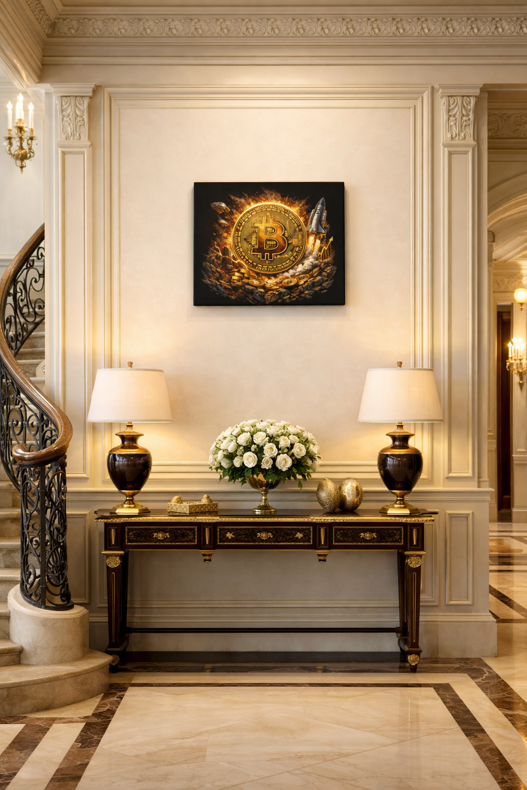 Bitcoin Rocket Artwork Canvas Stretched Matte Crypto Wall Art 12 x 9
