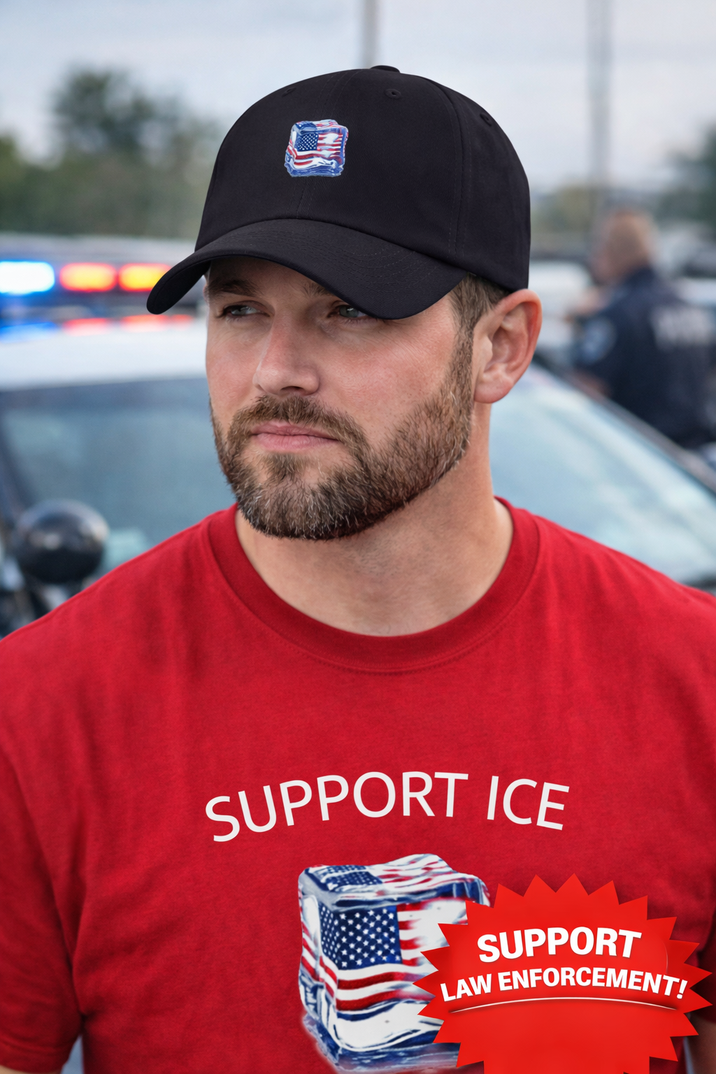 Support ICE-Flag Cube Emoji Cap Law Enforcement Support Graphic Standing with ICE No text, just a Visual Symbol 5 colors 100% cotton
