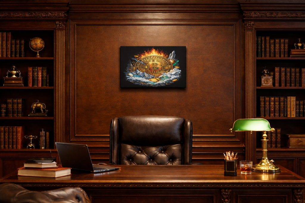 Bitcoin Fire & Ice Canvas Wall Art Epic Crypto Artwork BTC Investor Decor Cryptocurrency Wall Art 12 x 9