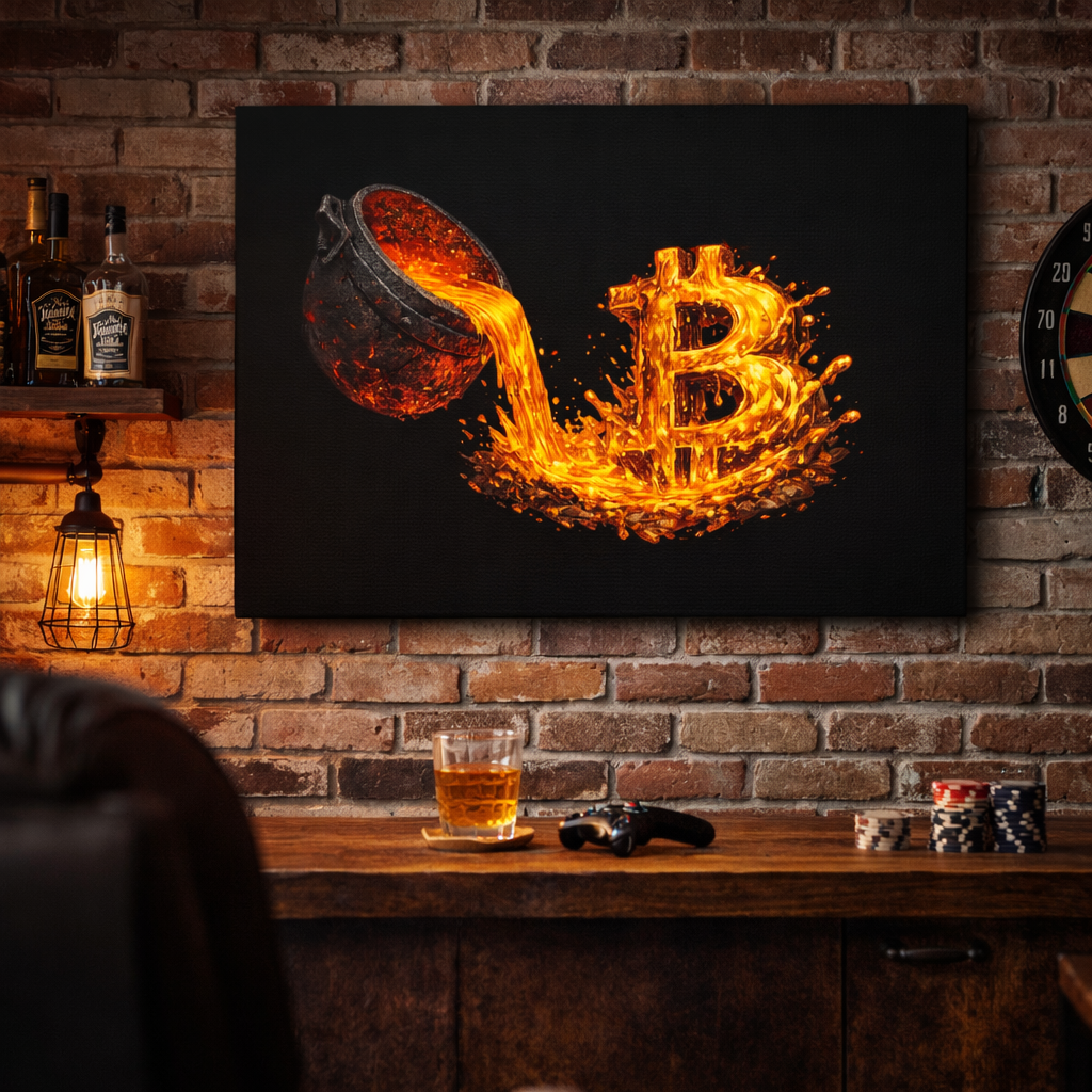 Molten Bitcoin Pour Canvas Bitcoin Wall Art 12 x 9