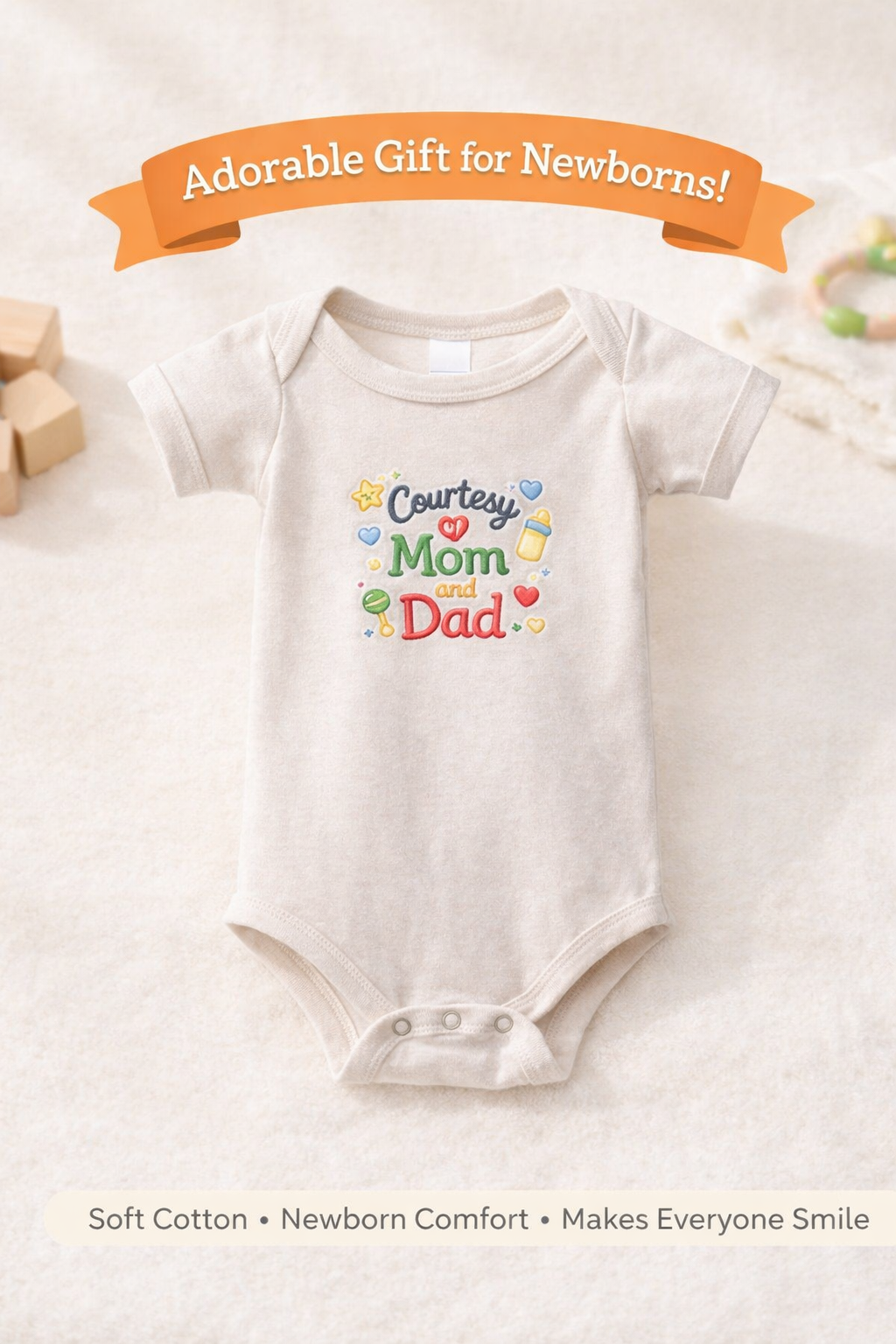 Courtesy of Mom and Dad Baby Onesie Cute Baby Shower Gift Infant Outfit for Boys or Girls Baby Announcement Outfit 7 colors