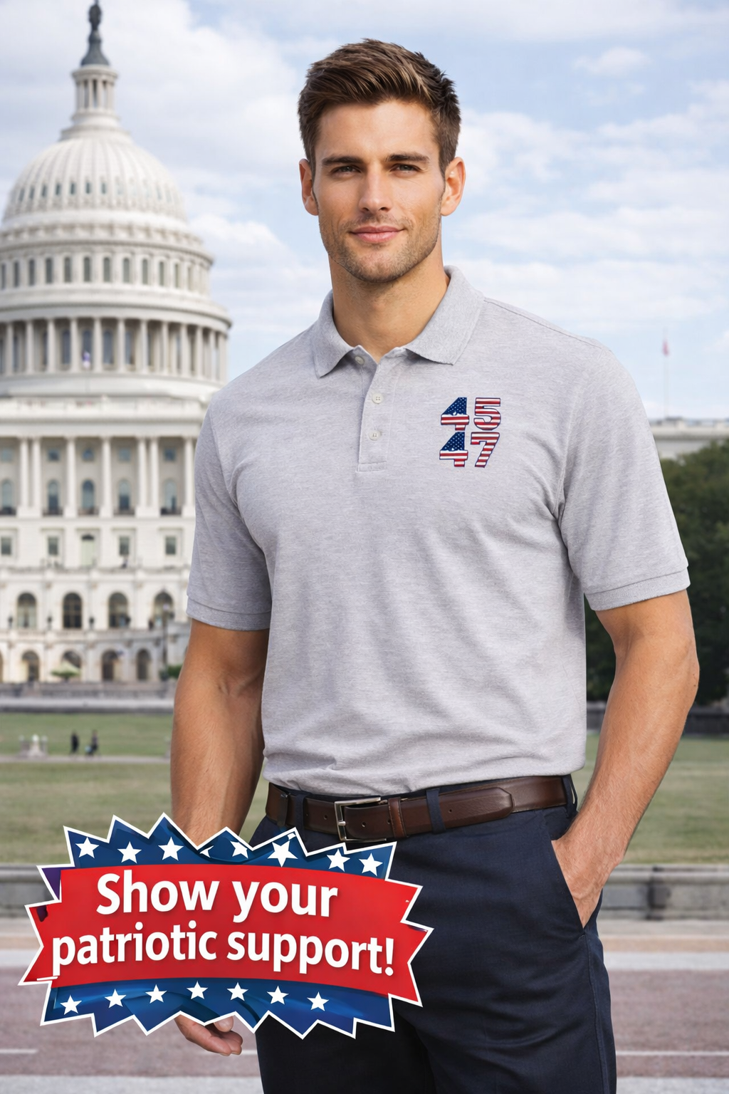 Men's Patriotic Polo Shirt USA Pride Collared Shirt Conservative Patriotic Golf Polo 4th of July Men's Shirt 2 colors 100% cotton