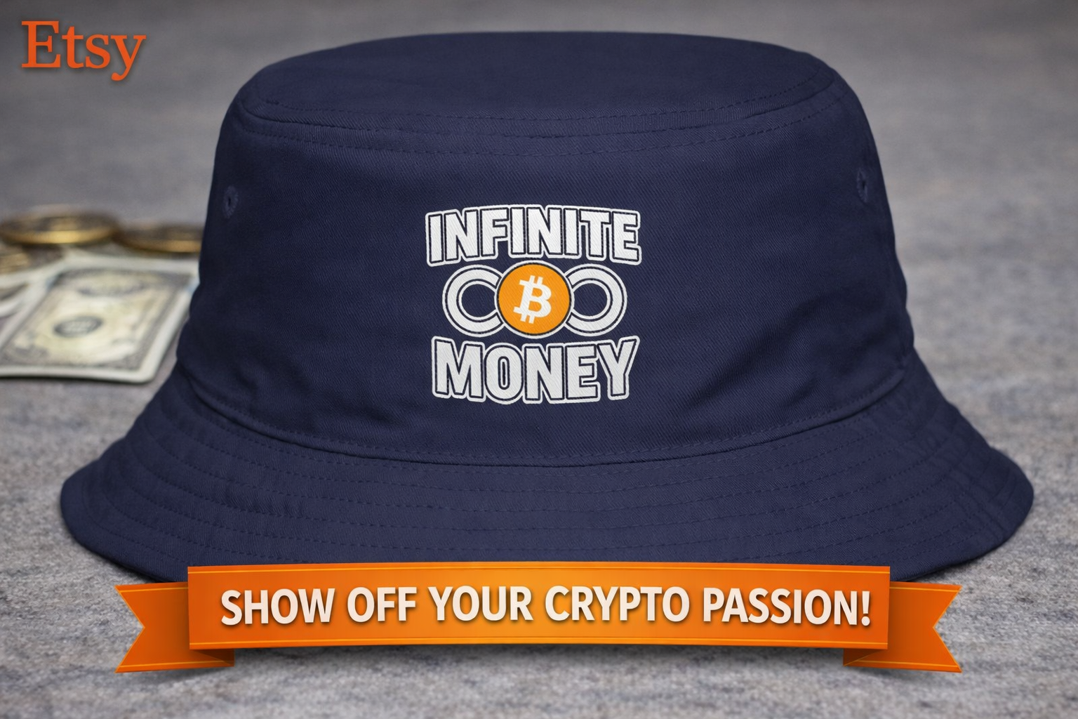 Infinite Money Bitcoin Bucket Hat Crypto BTC Streetwear Hat Hat for Bitcoin Fans & Traders 7 colors 100% cotton