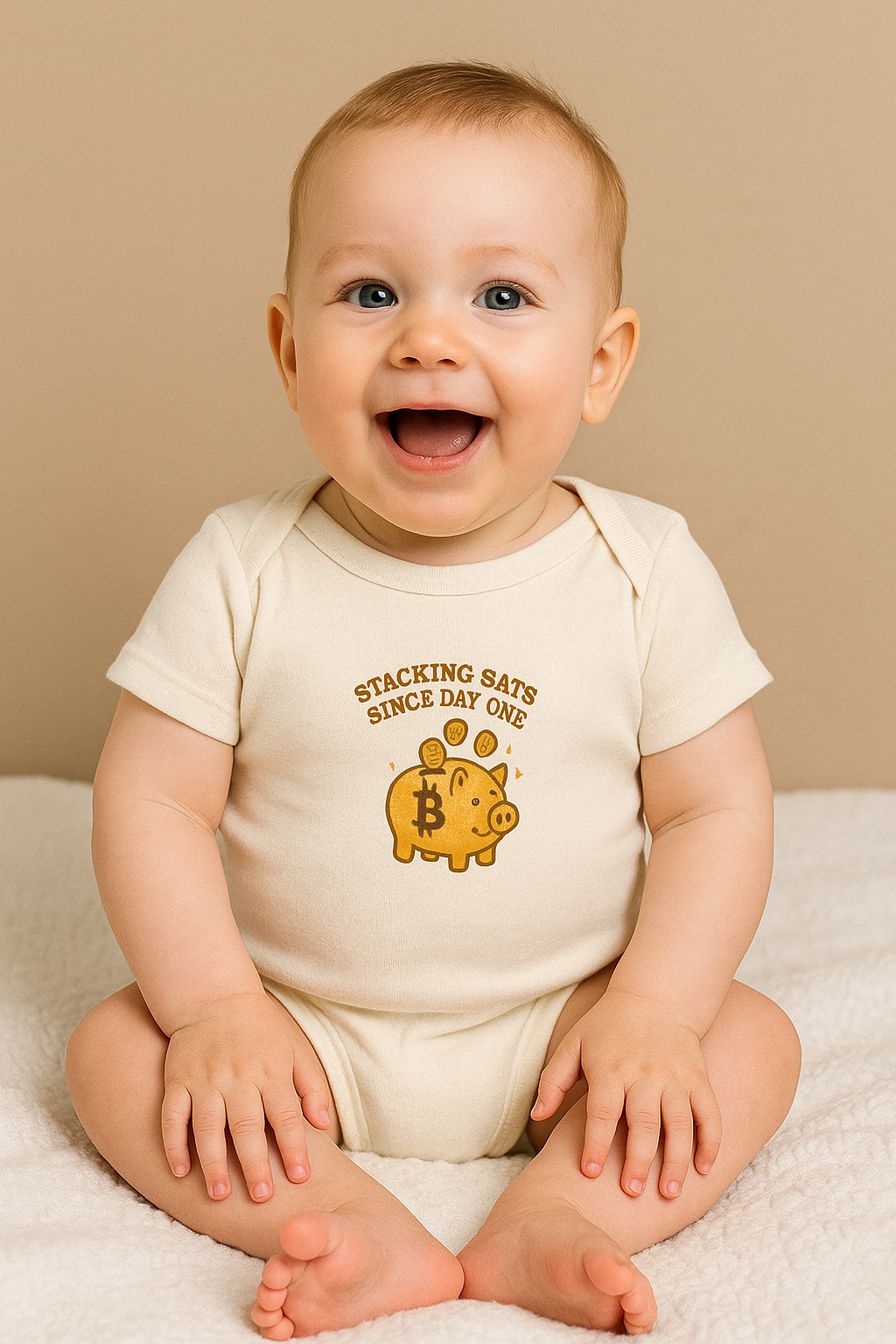 Bitcoin Baby Onesie Stacking Sats Since Day One Cute Crypto Piggy Bank Bodysuit 6 colors 100% cotton