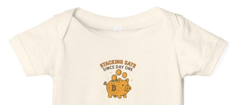 Bitcoin Baby Onesie Stacking Sats Since Day One Cute Crypto Piggy Bank Bodysuit 6 colors 100% cotton
