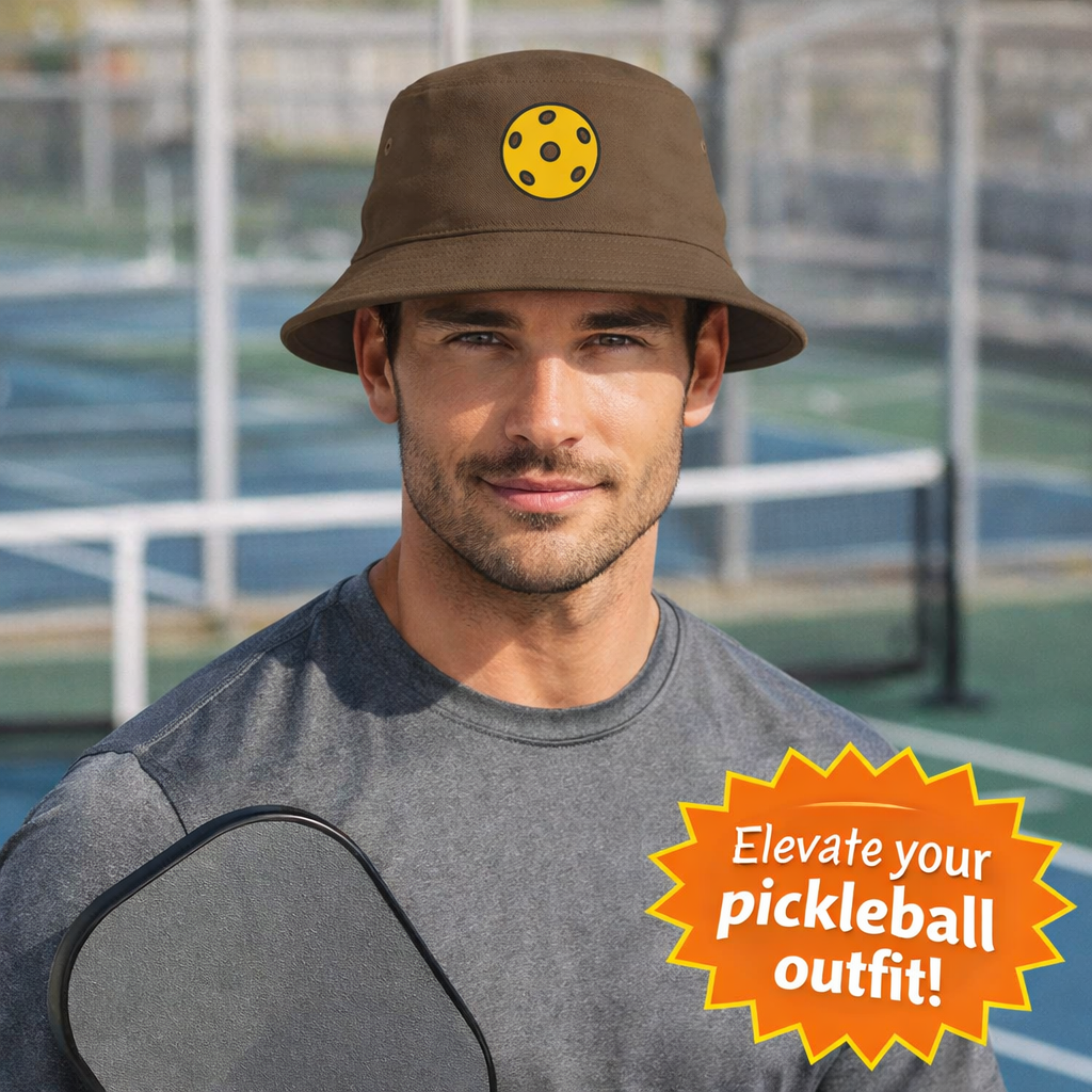 Pickleball Bucket Hat Yellow Pickleball Icon Cap Trendy Court Style Sun Hat for Men & Women 6 colors 100% cotton