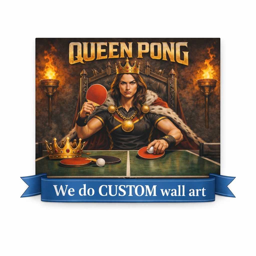 Queen Pong Table Tennis Canvas Stretched Canvas Wall Art Game Room Decor 10 x 8