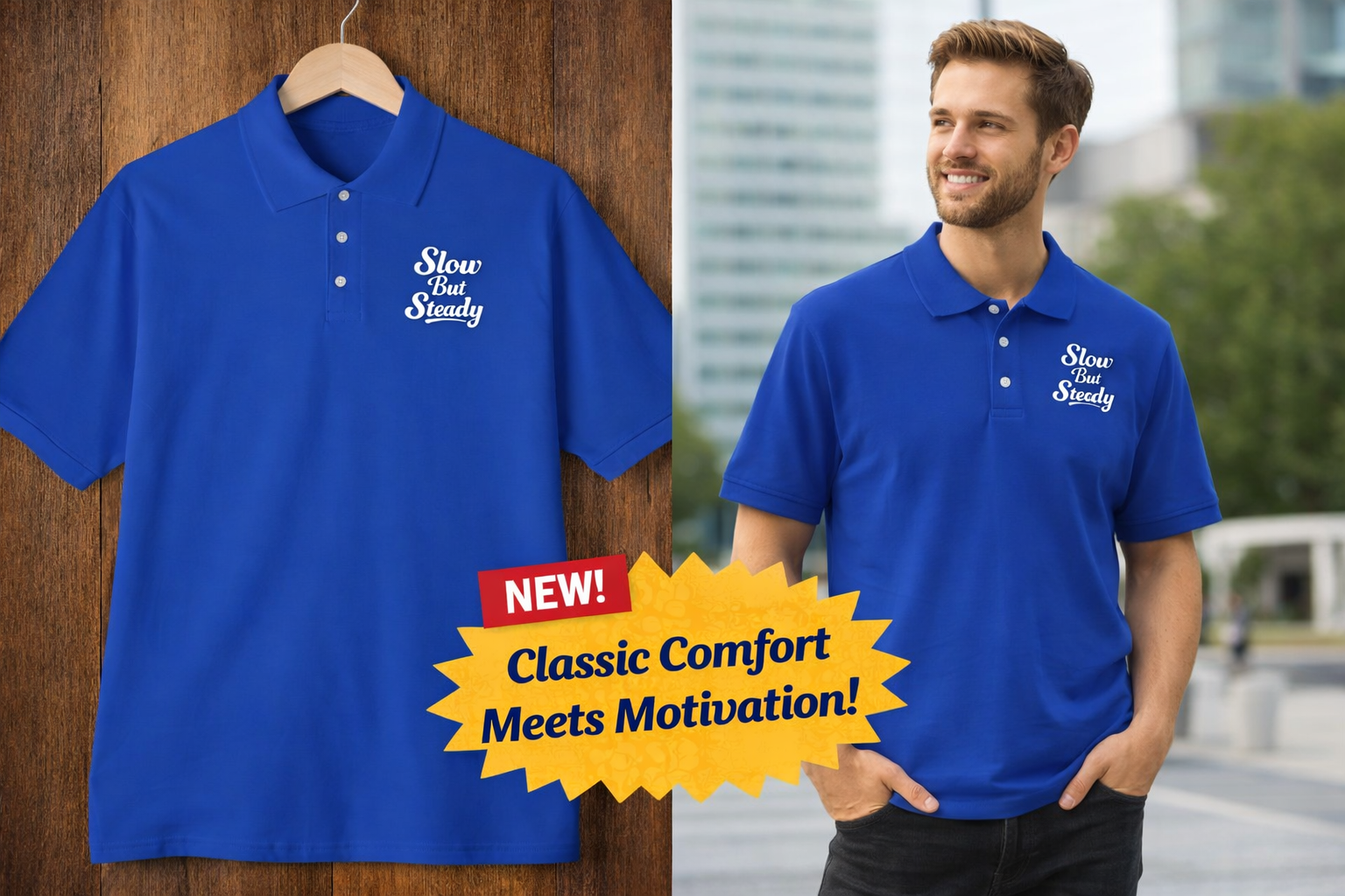 Slow But Steady Polo Shirt Motivational Polo Casual Graphic Polo Gift for Him Comfortable Everyday Shirt 6 colors 100% cotton