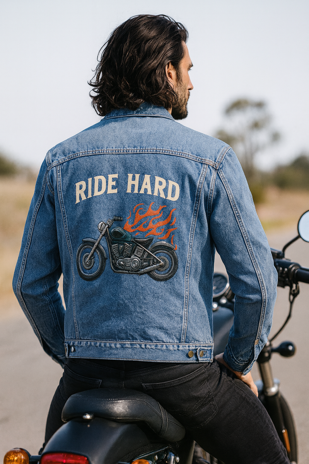 Ride Hard Motorcycle Denim Jacket Relaxed & Harley inspired