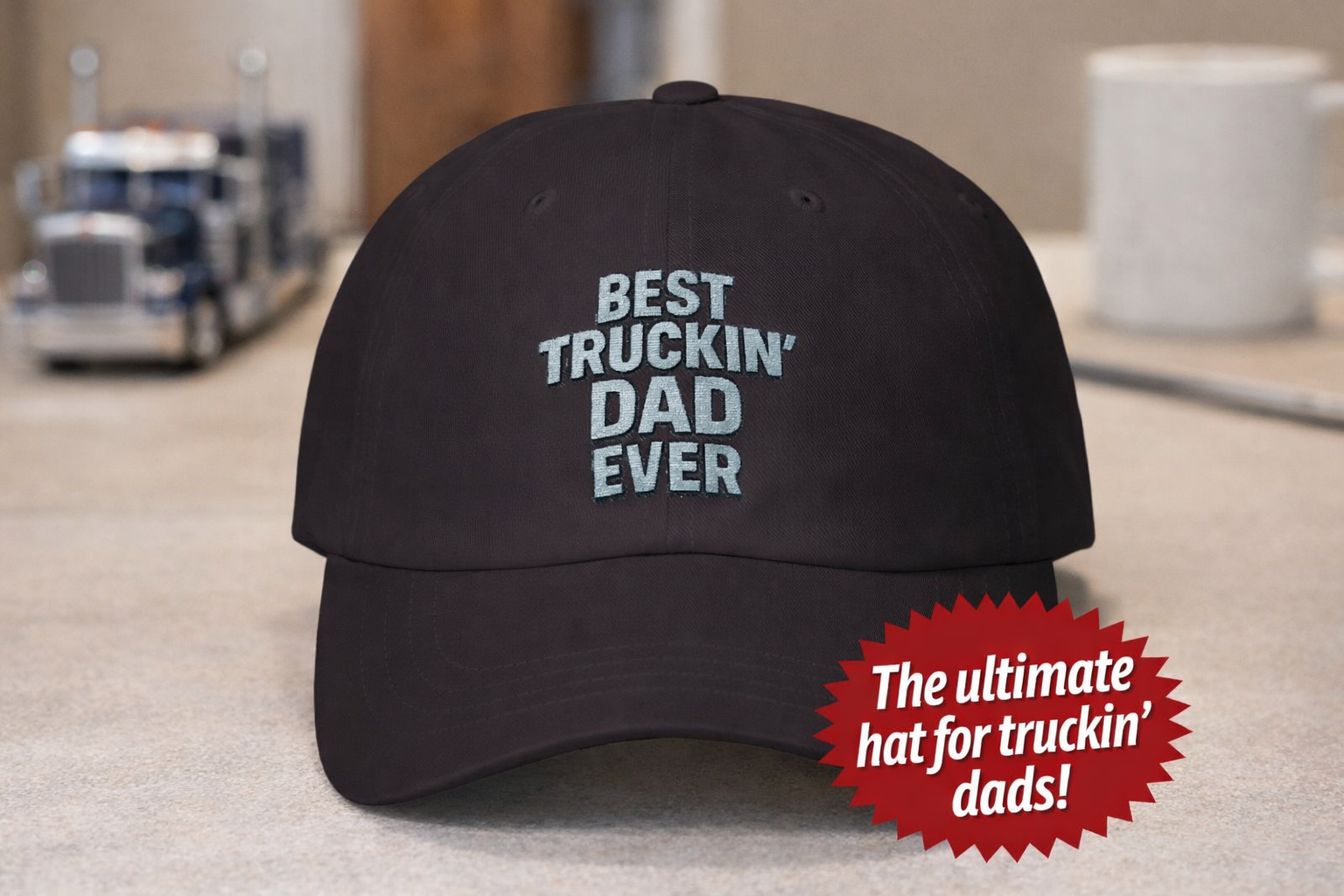 Celebrate the Ultimate Road Warrior Dad with this Classic "Best Truckin' Dad Ever" Hat! 3 colors