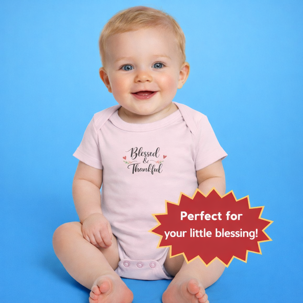 Blessed & Thankful Baby Onesie Cute Christian Baby Bodysuit Faith Baby Shower Gift Religious Infant Clothes 7 colors 100% cotton