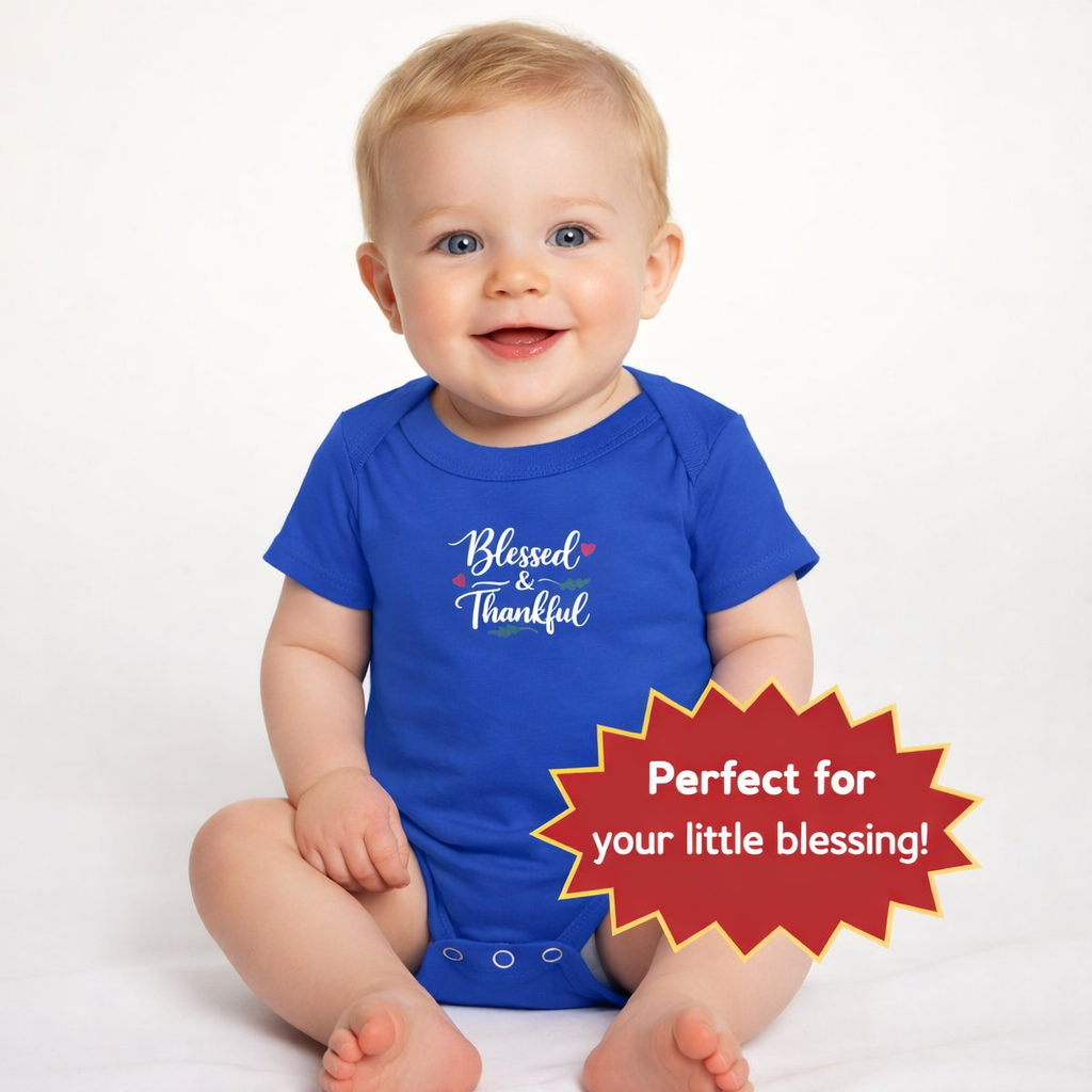 Blessed & Thankful Baby Onesie Cute Christian Baby Bodysuit Faith Baby Shower Gift Religious Infant Clothes 7 colors 100% cotton