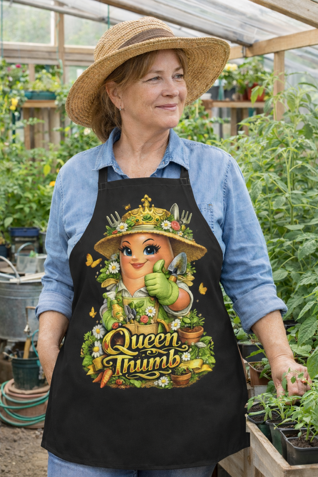 Queen Thumb Gardening Apron Funny Garden Gift for Women Greenhouse Apron Gift for Gardener Floral Black Kitchen Apron