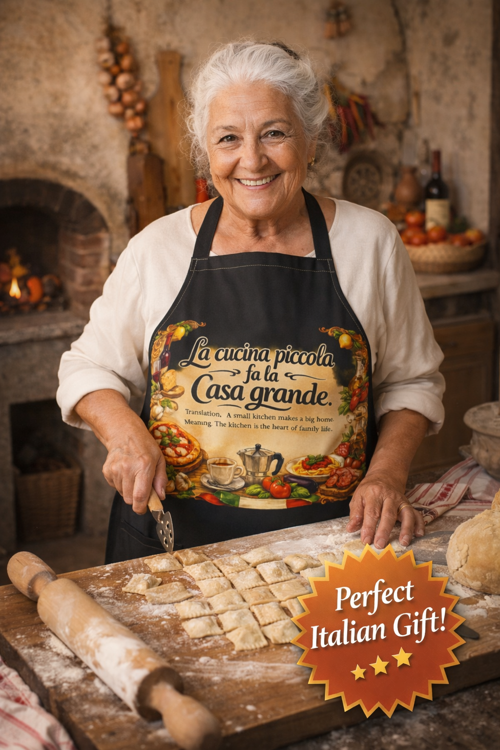 Italian Kitchen Apron "La Cucina Piccola Fa La Casa Grande" Italian Cooking Apron Nonna Kitchen Gift Italian Food Lover Apron