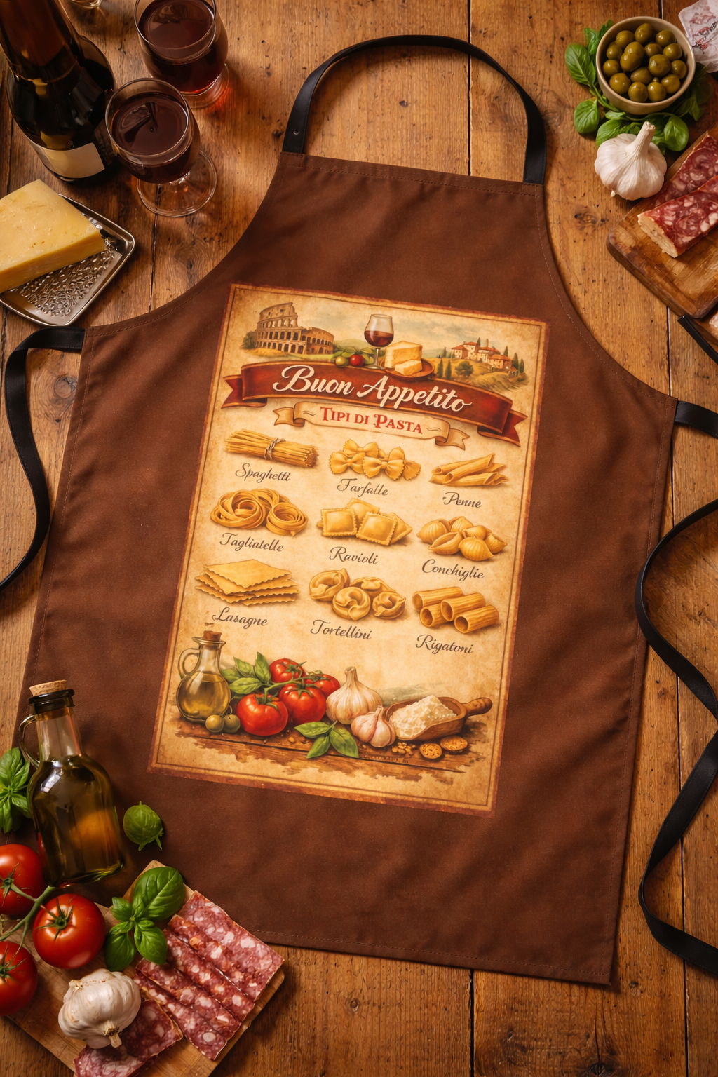 Italian Pasta Apron Buon Appetito Kitchen Apron Vintage Italian Chef Cooking Apron Gift Pasta Chart Apron Pizza Night Cooking Apron