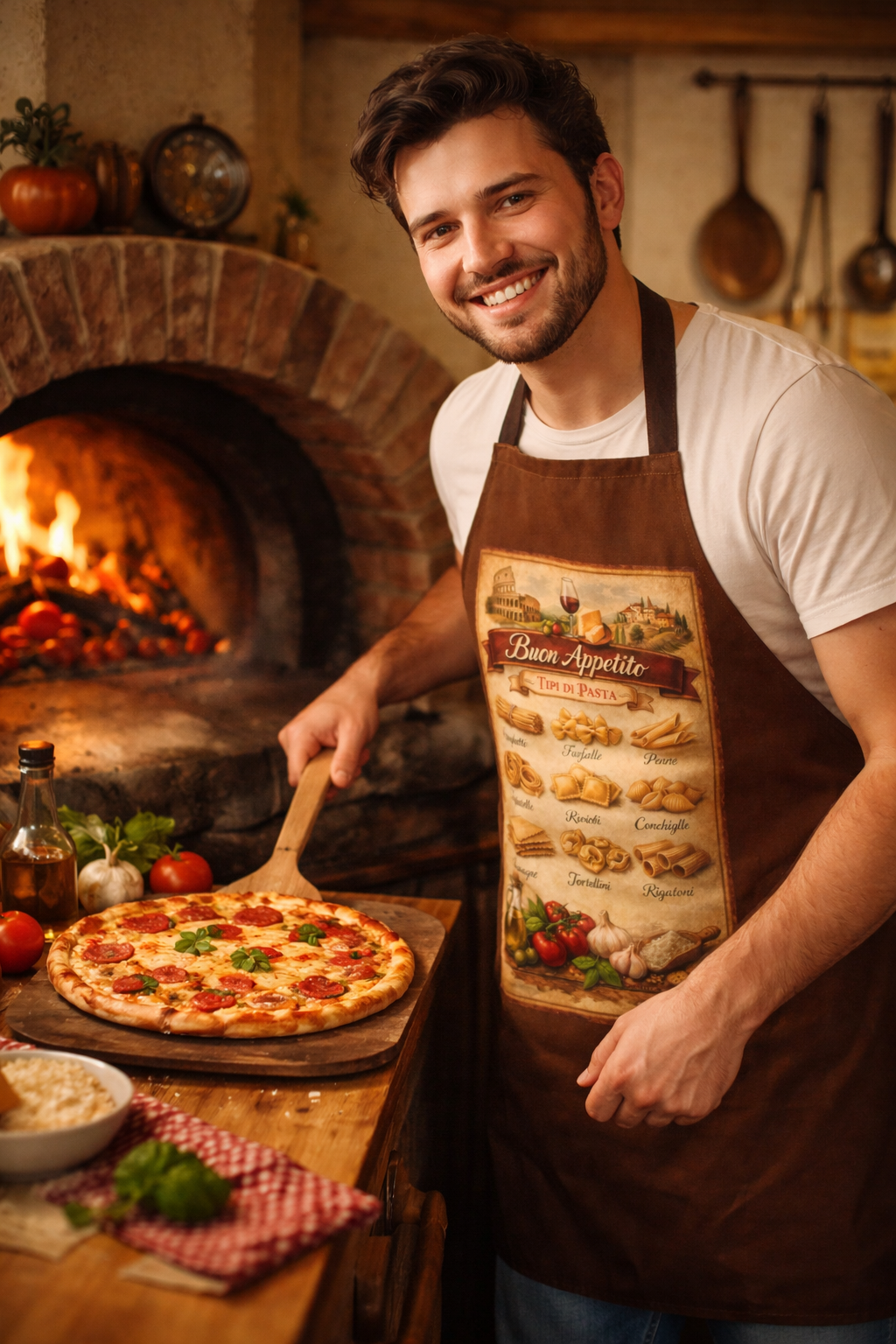 Italian Pasta Apron Buon Appetito Kitchen Apron Vintage Italian Chef Cooking Apron Gift Pasta Chart Apron Pizza Night Cooking Apron